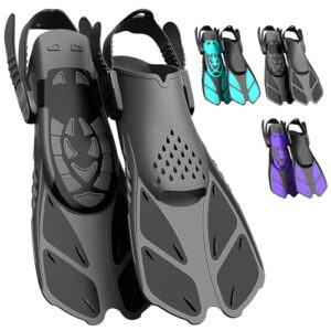 Unverstellebare Schnorchelflossen für Erwachsene, Reisegröße, Unisex-Tauglich für Männer Frauen Kinder. Schwimmflossen mit offener Ferse. Trainingsflossen mit Netztasche