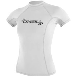 O'Neill Damen Frauen-Basics Skins Short Sleeve Sonnenschutz-T-Shirt, weiß, L EU - Komfortabel und Schutz vor der Sonne - perfekt für Surfen oder Strandtage geeignet mit hoher UV-Schutzrate UPF 50+