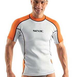 Herren Neoprene Short Sleeved Shirt für Wassersport, Tauchunterwäsch oder Rash Guard, weiß/orange, M EU