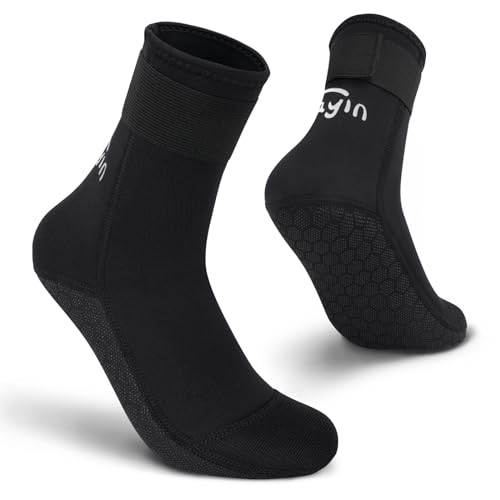 Yikayin Neoprensocken, 3mm Wattsocken Tauchsocken für Männer Damen Herren Frauen, Schwimmsocken Beachsocken für Schnorcheln Kajakfahren Jetskifahren SUP - Dunkelschwarz XL