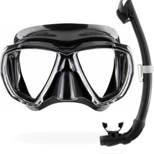Tauchset für Erwachsene mit Big Eyes Maske und innovativem Snorkel Seal Dry, ideal zum Tauchen und Schnorcheln in Schwarz/Schwarz