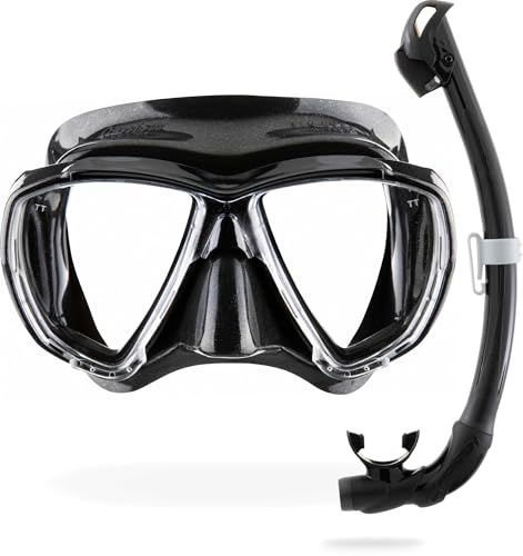 Tauchset für Erwachsene mit Big Eyes Maske und innovativem Snorkel Seal Dry, ideal zum Tauchen und Schnorcheln in Schwarz/Schwarz