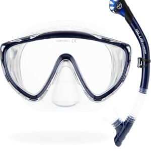 Tauchmaske und Schnorchel Kombisatz Cressi Tino Scilla Clear Blue Navy für Unisex, Freitauchen und Schnorcheln unter Wasser