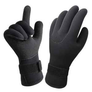 Tauchhandschuhe 3mm, Neoprenhandschuhe zum Angeln Tauchen, XL Schwarz Thermische Handschuhe mit Elastischem Verstellbarem Handgelenk für Schwimmen Surfen Schnorcheln Fischen