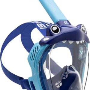 Kinder-Tauchmaske, Vollmaske für Kinder, CO2-sicher, Dry Schnorchel, Hellblau/Blau