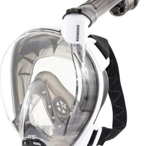 Cressi Komodo Schnorchelmaske, Vollmaske Dry mit 180° Sichtfeld, CO2 Sicherheit, 100% silikoniertes Gesichtsfeld, seitlicher Schnorchel, verstellbare elastische Bänder, Weiß/Schwarz, M/L