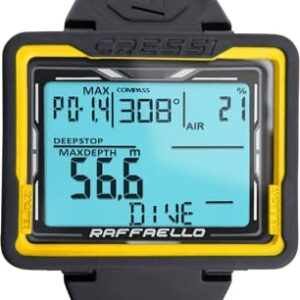 Tauchcomputer mit großem rechteckigem Bildschirm und hohem Kontrast für maximale Lesbarkeit der Daten, Schwarz/Gelb