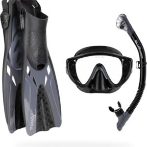 Cressi Tino Adventure Set Snorchelset für Freizeit und Reisen, kompaktes Design, gehärtetes Glas in der Maske, Schnorchelhalterung und kurze Klingen an den Flossen