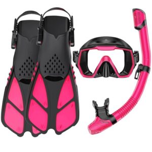HH HHAO SPORT Schnorchelset für Erwachsene mit Flossen, Schnorchelausrüstung in Reisegröße mit kurzen verstellbaren Schwimmflossen und hochwertiger Tauchermaske.