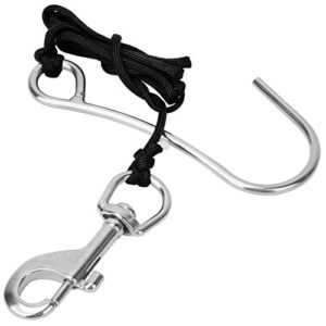 Joyzan Tauchen Einzelner Riffhaken, Edelstahl Anti Lost Reef Hook Line Clip Schnellverschluss mit Coil Lanyard für Unterwasserfotografie, Höhlen-Tauchen und andere Unterwassersportarten.