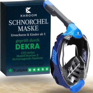 Schnorchelmaske mit CO2-Sicherheit für Erwachsene und Kinder, Tauchmaske Seaview X Alternative, Schnorchelausrüstung, blau, L-XL