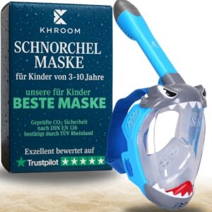 Schnorchelmaske für Kinder ab 3 Jahren, TÜV geprüft und CO2 sicher, Vollgesichtsmaske oder Tauchmaske mit Tragetasche