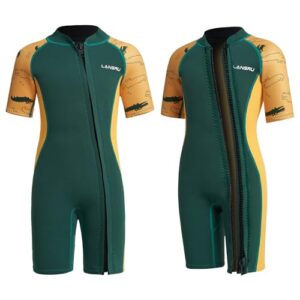Lansru Neoprenanzug für Kinder, 2.0 mm Kurz Neopren, Jungen, Durchgehender Reißverschluss, UV-Schutz, Thermal Wetsuit für Surfen, Schwimmen und Tauchen