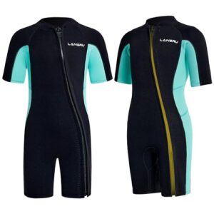Lansru Neoprenanzug für Kinder und Teenager, 2,5 mm SCR-Neopren, sicherer Kurzanzug mit UV-Schutz, schräger Reißverschluss vorne