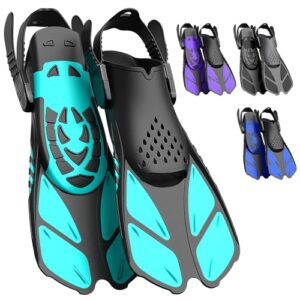 Schnorchelflossen mit verstellbarem Riemen, offene Ferse und Netztasche für Schwimmen und Tauchen von Erwachsenen, Männern, Frauen und Kindern
