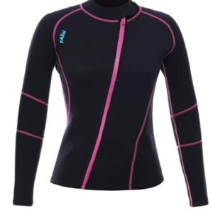 Damen Neoprenanzug mit Reißverschluss, 3mm Thermo Neopren Jacke, Langarm Rashguard für Frauen, Schwarz, Größe 3XL