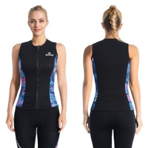 Frau im Neoprenanzug, Wassersport-Outfit, 3mm-Thermierung, Ärmellose Neoprenweste, Wärmender Komfort für Surfen, Schnorcheln und Schwimmen