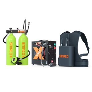 SMACO Mini Tauchflasche 2L, Doppel-Tauchflaschen, Sauerstoffflasche, Taucherflasche, kleiner Doppel-Tank, mit 30-45 Minuten Tauchen, Sauerstofftank, 2x 2-Liter