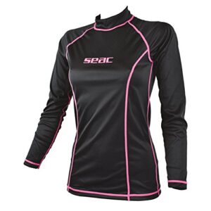Schützendes Rash Guard-Tauchshirt für Damen zum Schnorcheln und Schwimmen mit hochem Sonnenschutzfaktor UPF50+ in schwarz