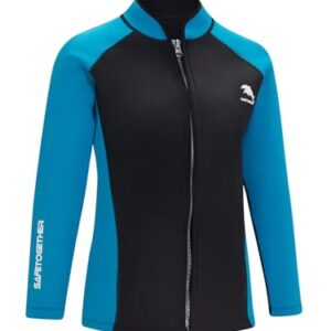 Neoprenanzug für Damen, 2 mm dicker Neoprenanzug mit Frontreißverschluss und Langarmen für Schwimmen, Surfen, Schnorcheln und Tauchen, Schwarz und Hellblau