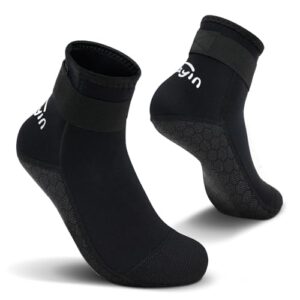Yikayin Neoprensocken für Tauchen, Schnorcheln und Wasseraktivitäten - 3mm Wattsocken für Männer und Frauen mit schwarzer Farbe und großer Größe XL