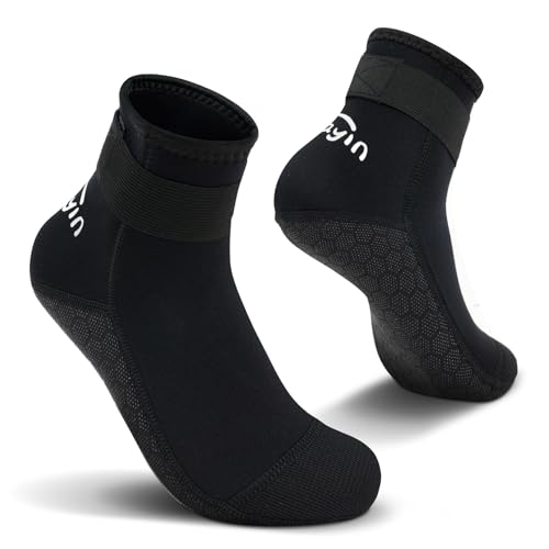 Yikayin Neoprensocken für Tauchen, Schnorcheln und Wasseraktivitäten - 3mm Wattsocken für Männer und Frauen mit schwarzer Farbe und großer Größe XL