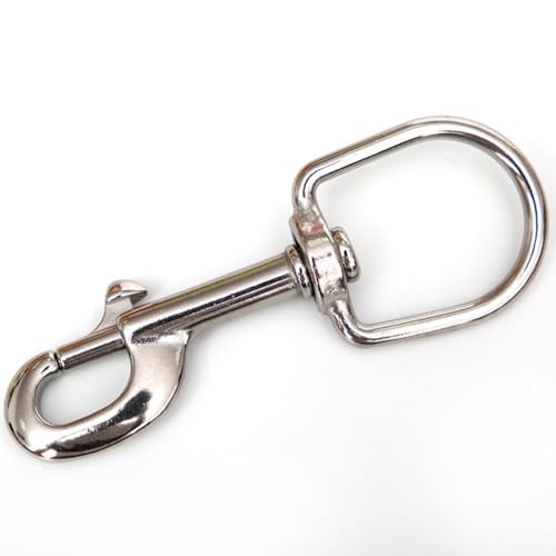 Karabinerhaken für Tauchen, Edelstahl, Doppelendbolzen mit Drehschnalle, 316 Marine-Qualität, silberfarbener Karabinerhaken für BCD-Zubehör, Bojen-Befestigung, Regler (120 mm)