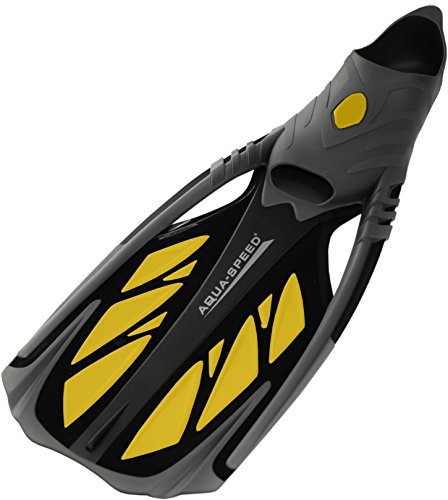 Aqua Speed INOX Unisex Flossen für bequemes Schnorcheln, Tauchen und Schwimmen, grau/gelb, Größe 42/43