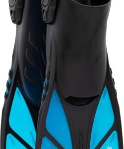 Kurze, offene Flossen mit verstellbaren Riemen in Azurblau Transluzent für Erwachsene, ideal für Reisen und Wassersport