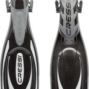 Cressi Herren Flossen Frog Plus, schwarz/silber, 41/44, für Schnorchler mit anatomisch geformter Fußtasche und ausgezeichneten Vorschubeigenschaften