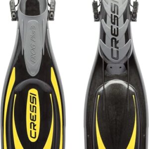 Cressi Herren Flossen Frog Plus, schwarz/gelb, 42/44. Anatomisch geformte Fußtasche für bequemes Tragegefühl bei Schnorcheln.