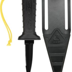Cressi Mamba Knife Teflon Coated-Tauchermesser mit schlankem, spitzem Design, 7 cm Klinge mit glatter/gezackter Schneide aus Edelstahl 4Cr14/Schwarzer Teflon, Scheide mit Schnur/Sicherheitsverschluss