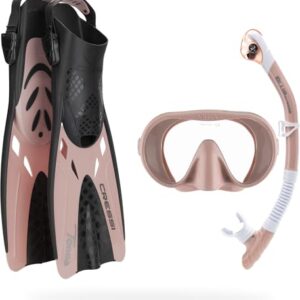 Cressi Musa Explorer Set Snorkeling-Ausrüstung, Roségold, S/M - Silikonmaske mit Monoglas und Schnellverschluss, Scilla-Schnorchel und Tonga-Flossen mit verstellbaren Schnallen und Bändern