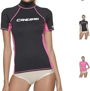 Cressi Rash Guard Lady, schwarzes UV-Shirt mit rosa Einlagen, Größe XL, für Frauen geeignet