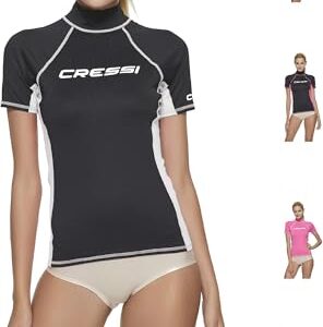 Hochwertiges UV-Shirt für Damen, Cressi Rash Guard Lady Black S/2 (38), ideal für Wasseraktivitäten wie Tauchen, Schnorcheln oder Surfen geeignet.