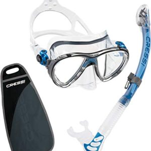CRESSI Tauchschnorchel mit Big Eyes Evolution & Alpha Ultra Dry Masken und Schnorchel Kombination, transparente Maske mit blauen Akzenten und Einheitsgröße
