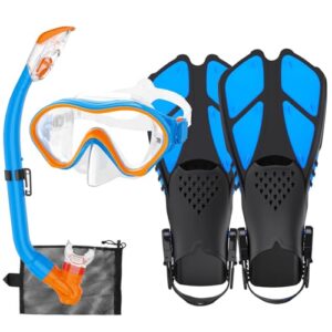 HH HHAO SPORT Tauchermaske und Dry Top Schnorchel für Schwimmen, Tauchen Schnorchelset Kinder mit Flossen