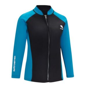 Yruioon Damen Neoprenanzug Jacke 2mm, Neopren Tauchen Jacke Langarm für Surfen, Schwimmen und Schnorcheln, Schwarz-Hellblau, XL Größe