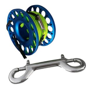 Hoher Qualität Aluminium Finger Reel für Unterwasser-Sport mit 15/30 Meter Leine und Karabinerhaken, blau, 30m