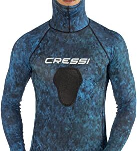 Herren Hooded Rash Guard von Cressi, Hunter, großes Camouflage-Rashguard, Blau