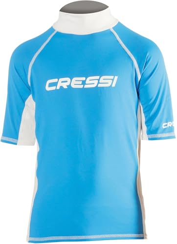 Vollständiges Sonnenschutz-Shirt für Kinder, Cressi Rash Guard JR Blue 8 Age, hochwertiges atmungsaktives Schwimm-Shirt mit UV-Schutz und Windabweisung