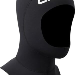 Unisex Kopfhaube aus 3 mm dickem doppelt gefüttertem Neopren für Tauchen, Schnorcheln und Wassersport - Schwarz, größerer Kragen, XL