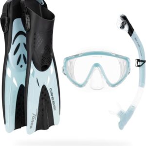 Cressi Tino Adventure Set, Schnorchel, Maske und Flossen für Erwachsene, Schwarz/EIS-Cyan, L/XL