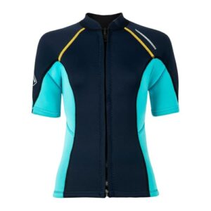 Damen-Neoprenanzug, kurzärmelig, Reißverschluss vorne, 1,5 mm für Schwimmen, Surfen und Schnorcheln