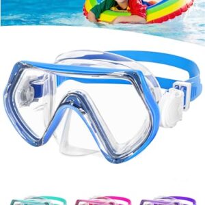 Taucherbrille für Kinder mit 180° Panorama-HD-Gehärtetem Glas, Silikon-Nasenabdeckung und verstellbarem Silikonband in Blau
