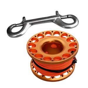 Aluminium Finger Spool Reel für Tauchen, 30 Meter lang, orange Karabinerhaken zum Schnorcheln und Unterwasser-Sport