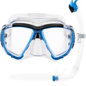 CRESSI Big Eyes + Seal Dry Kombi Set für Erwachsene zum Tauchen und Schnorcheln - Clear/Azurblau - Einheitsgröße