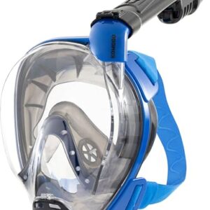 Cressi Komodo Schnorchelmaske Vollmaske Dry mit 180°-Sichtfeld - CO2 Sicherheit - 100% Beschlagfreies Silikon - Seitlicher Schnorchel - Verstellbare Elastische Bänder - Blau/Schwarz - M/L