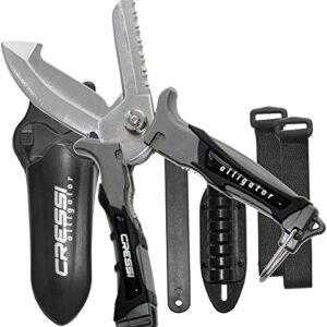 Cressi Tauchermesser Alligator, ein hochwertiges und robustes Messer für den Tauchsport mit einer Kombination aus Messer und Schere.