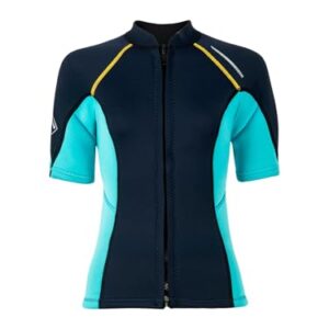 Freebily Damen Neoprenanzug Oberteil 1,5mm Kurzarm mit Frontreißverschluss für Wärme Tauchen Schwimmen Kanu Surfen Top Navy blau XXL